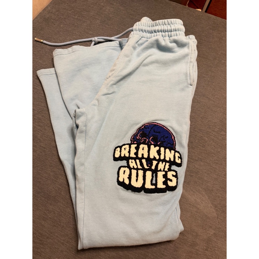 6THNBRHD Breaking All The Rules Blue Graphic Sweatpants Mens Medium Streetwear